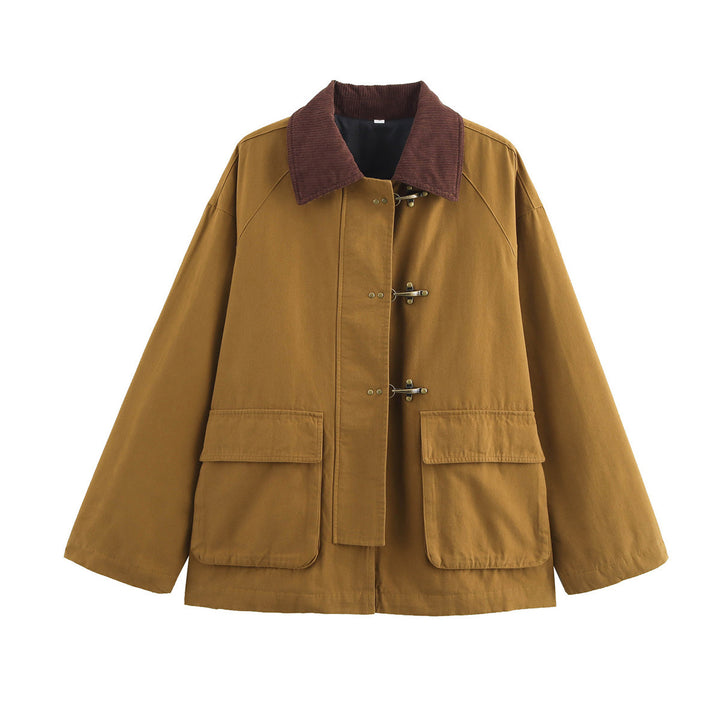Damen modische Utility-Jacke mit aufgesetzten Taschen und Karottenkragen Drune
