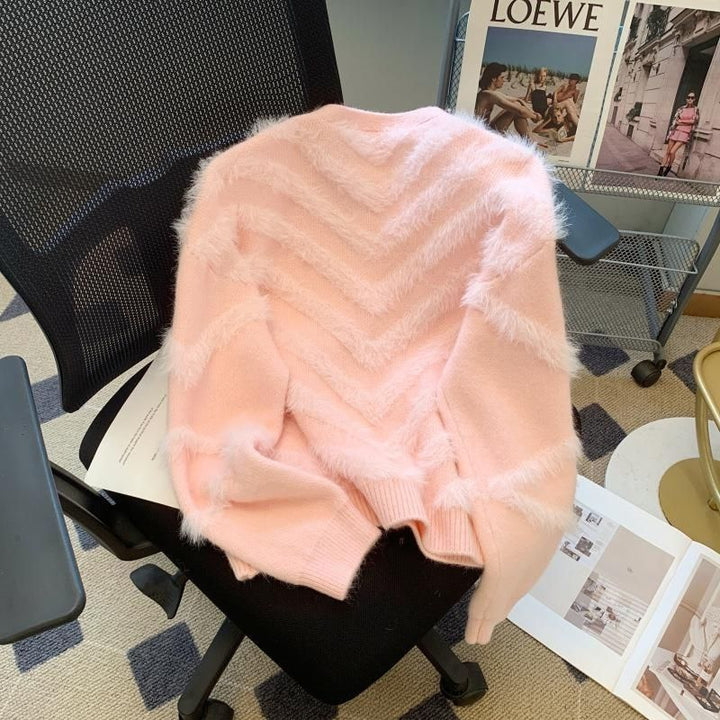 Damen Flauschiger Cardigan mit Perlen Drune