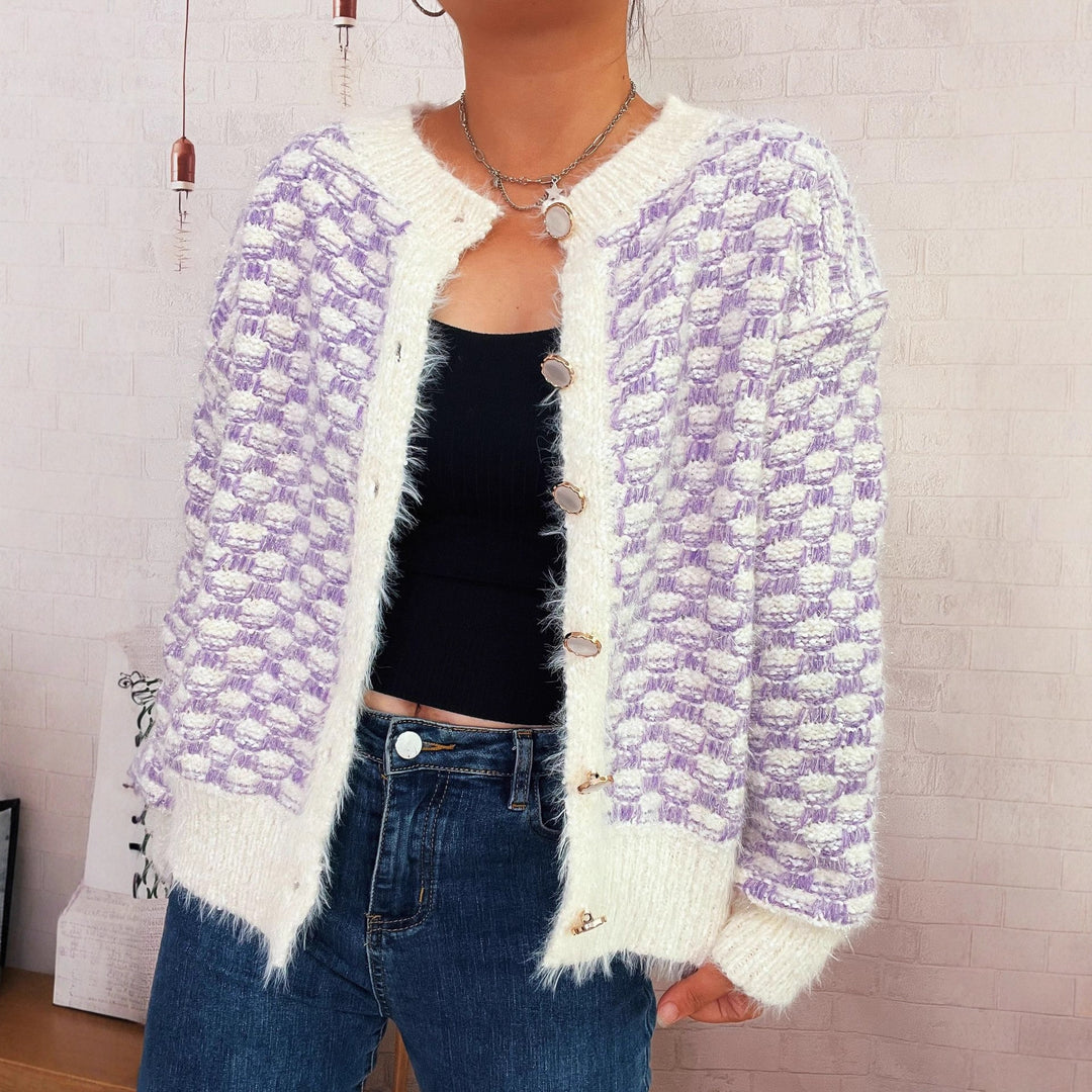 Damen gemütlicher Strickcardigan mit dekorativem Knopfdesign Drune