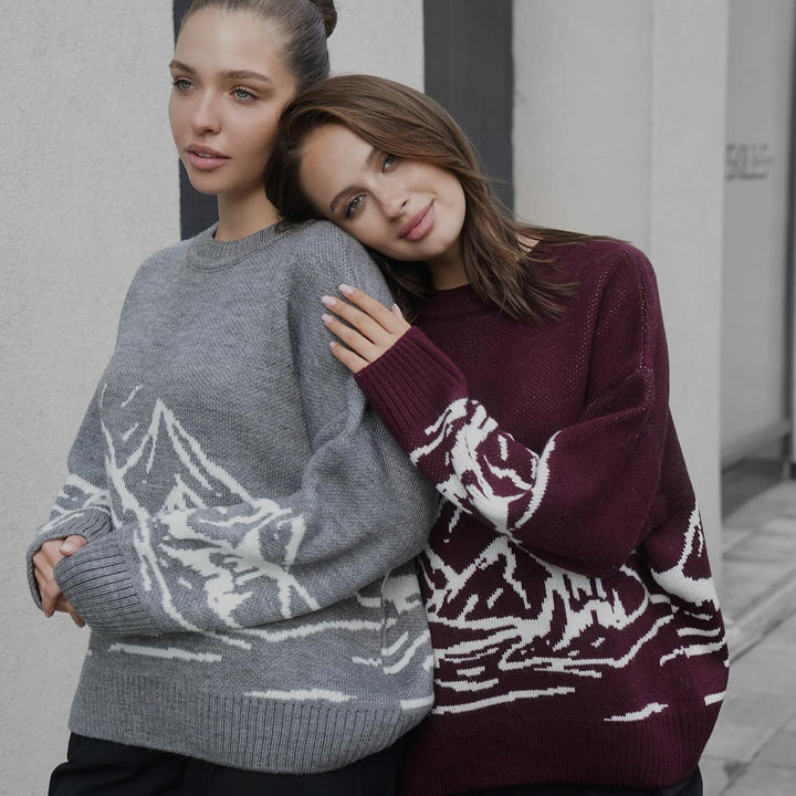 Damen Grobstrickpullover mit künstlerischem Landschaftsdesign Drune