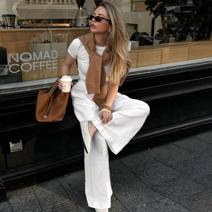 Damen Weit Geschnittene Leinenhose mit Elastischem Bund und Hohem Taillenbund Drune