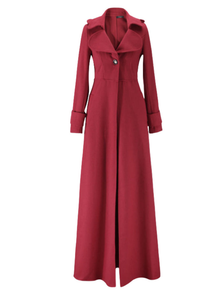 Damen eleganter, lang geschnittener Trenchcoat mit breitem Revers Drune