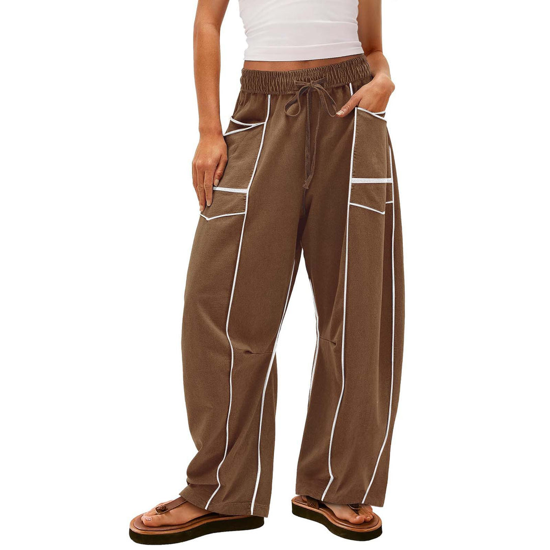Damen nan weite Lounge-Hose mit Kordelzug, Kontrastpaspelierung und Cargo-Taschen Drune