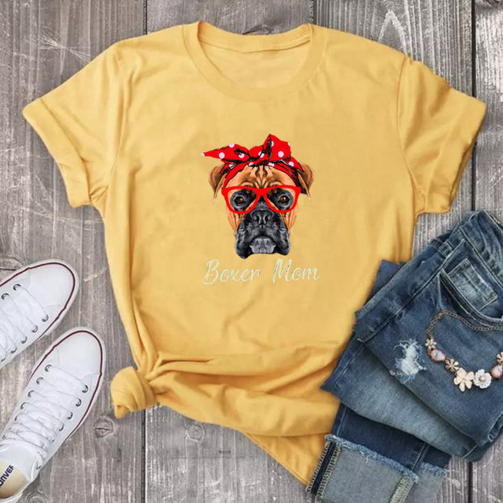 Frauen Verspielt Boxer Hund Grafik T-Shirt Drune