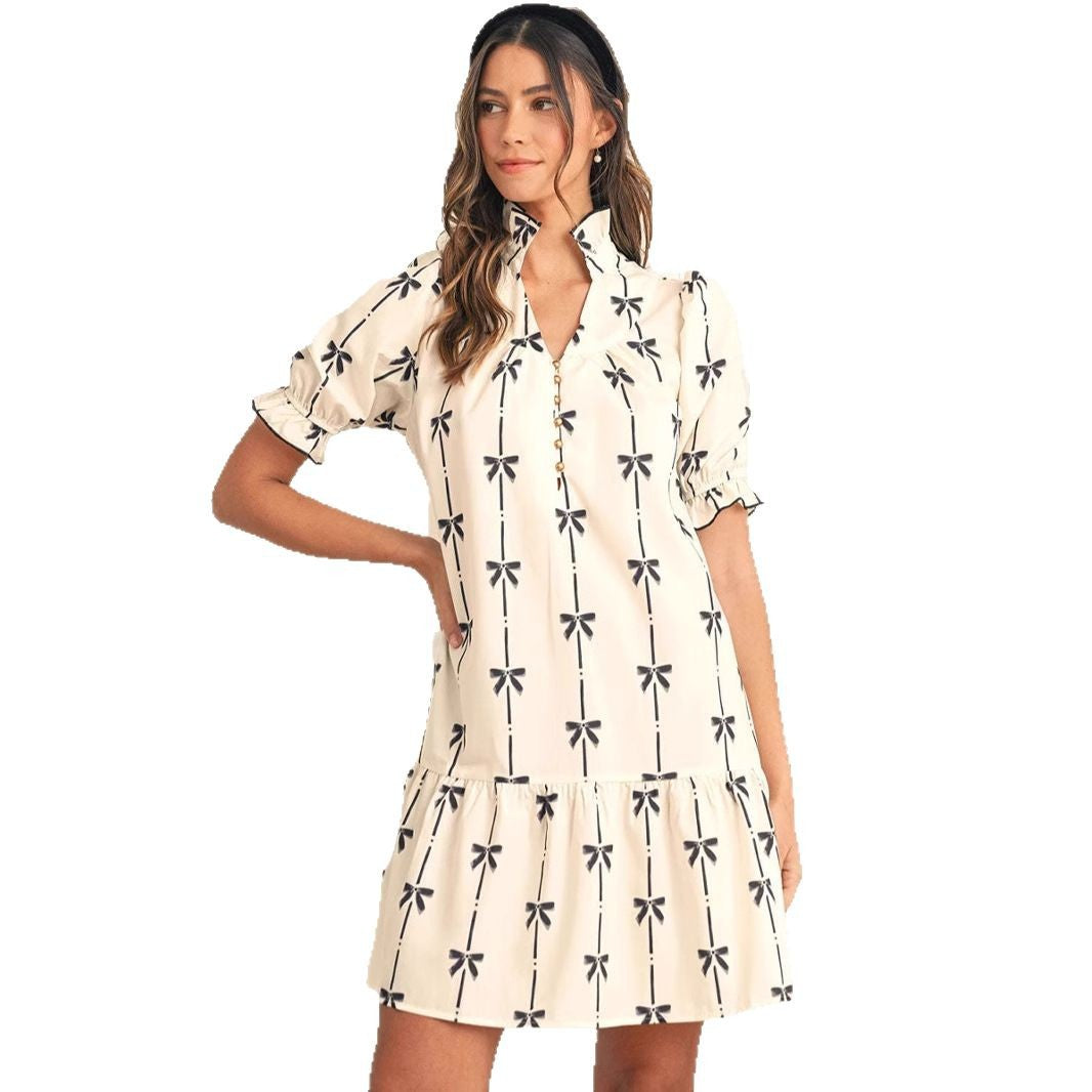 Damen lässiges Kurzarmkleid mit auffälligem Rüschensaum Drune