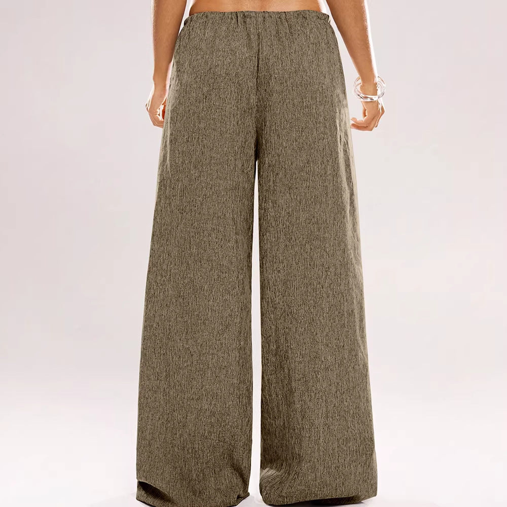 Damen Weite Leinenhose mit elastischem Bund und dekorativen Kordeldetails Drune