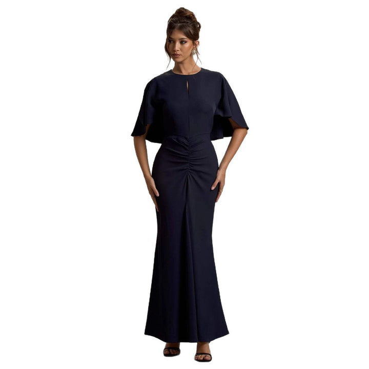 Damen Elegantes Abendkleid mit fließendem Schnitt und modischen Kappenärmeln Drune