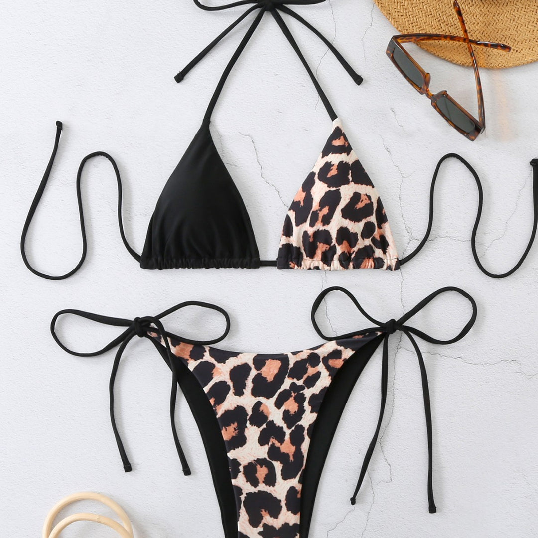 Damen Triangel-Bikini mit modernem Leo-Print und verstellbaren Bindebändern Drune