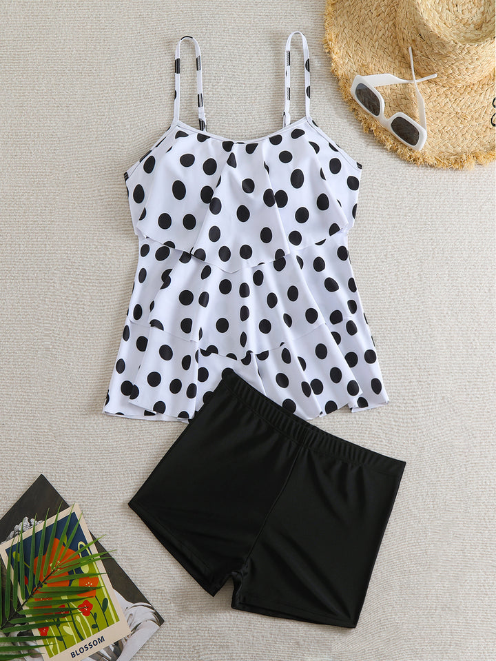 Damen Tankini-Set mit schickem Polka-Dot-Oberteil und bequemen Shorts Drune