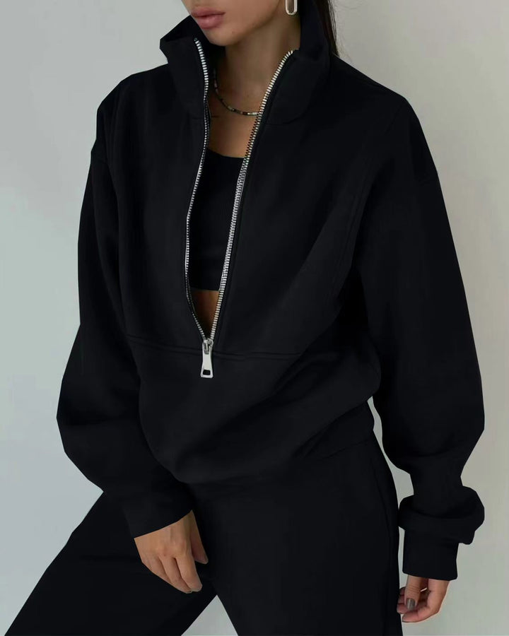 Damen lässiger Oversized-Hoodie und Jogginghose Set mit praktischem Reißverschluss Drune
