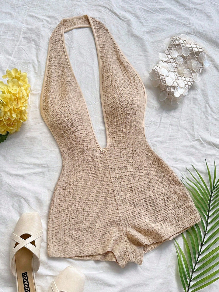 Damen Bodysuit mit tiefem V-Ausschnitt und strukturierter Oberfläche Drune