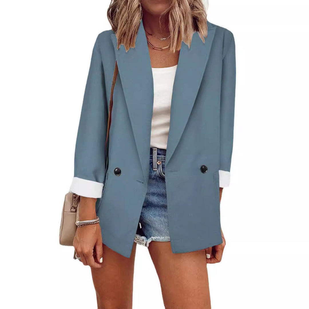 Damen nan legerer Oversize Blazer mit dreiviertelärmeln und kontrastmanschetten Drune