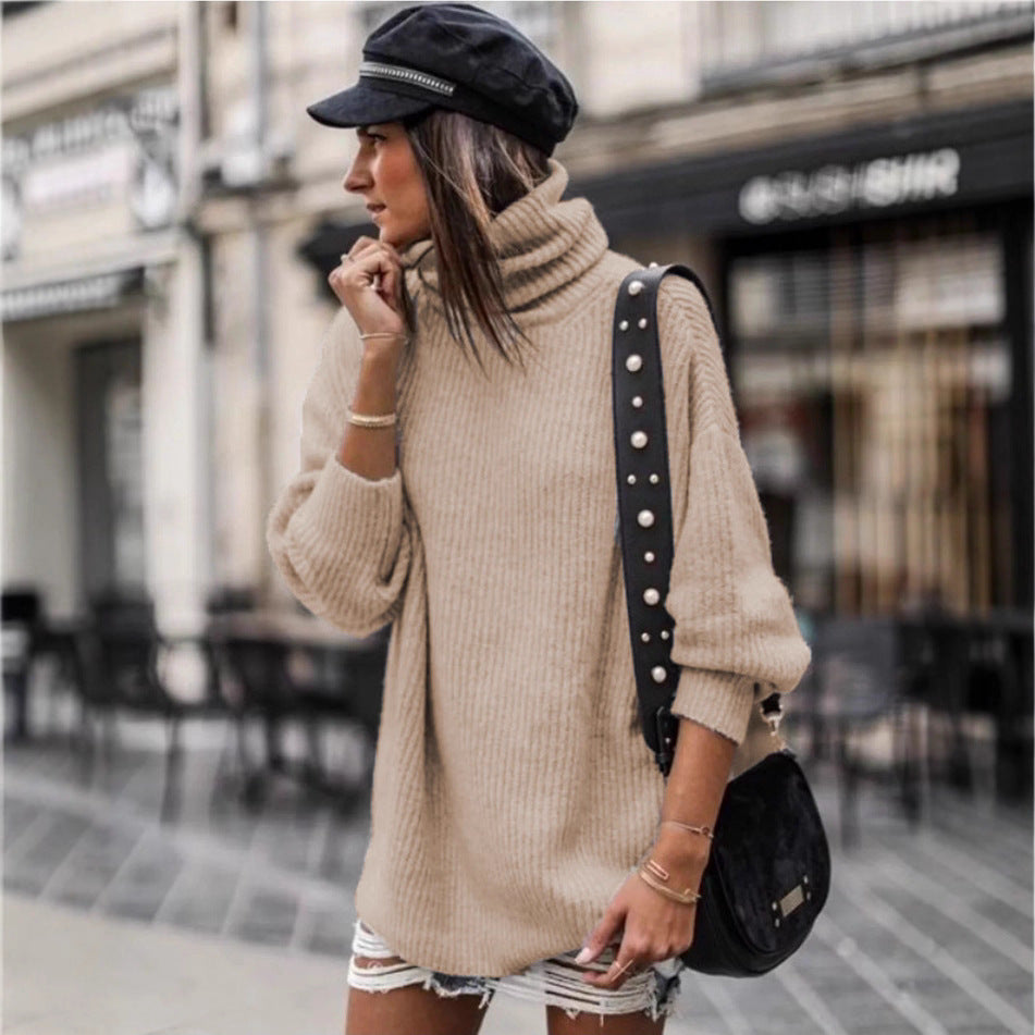 Damen Grobstrickpullover mit hohem Kragen und lässiger Passform Drune