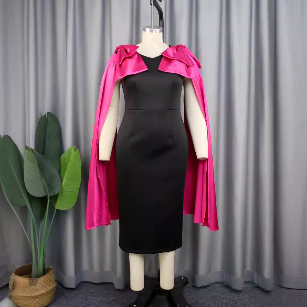 Damen Elegantes Wickelkleid mit dramatischem Cape-Ausschnitt Drune