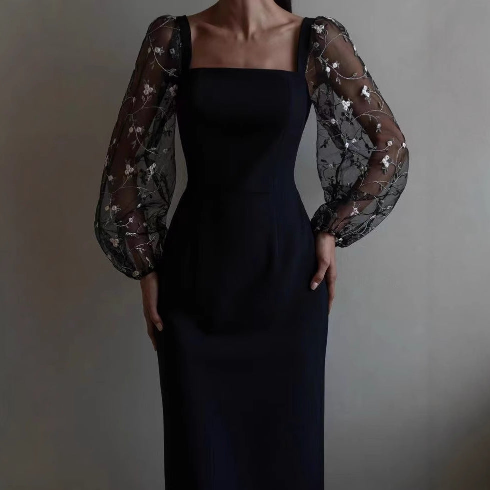 Damen Kleid mit romantischen transparenten Puffärmeln Drune