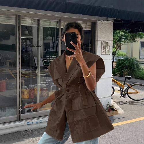 Damen modische Utility-Weste mit oversize Schnitt und praktischen Taschen Drune