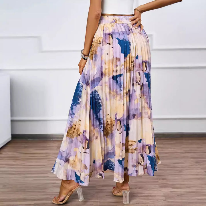 Damen Plissee-Rock mit farbenfrohem Aquarell-Muster und eleganter Taille Drune