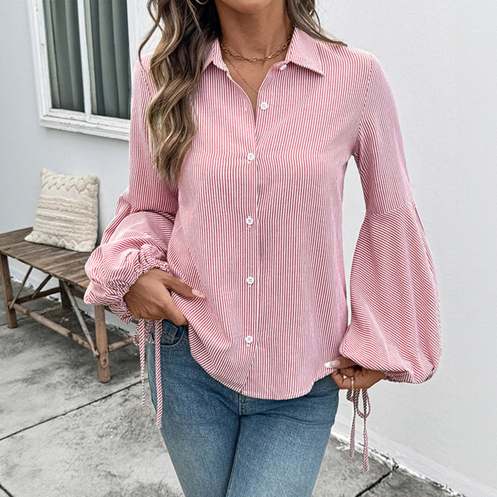 Damen Bluse mit voluminösen Ärmeln und feinem Streifenmuster Drune