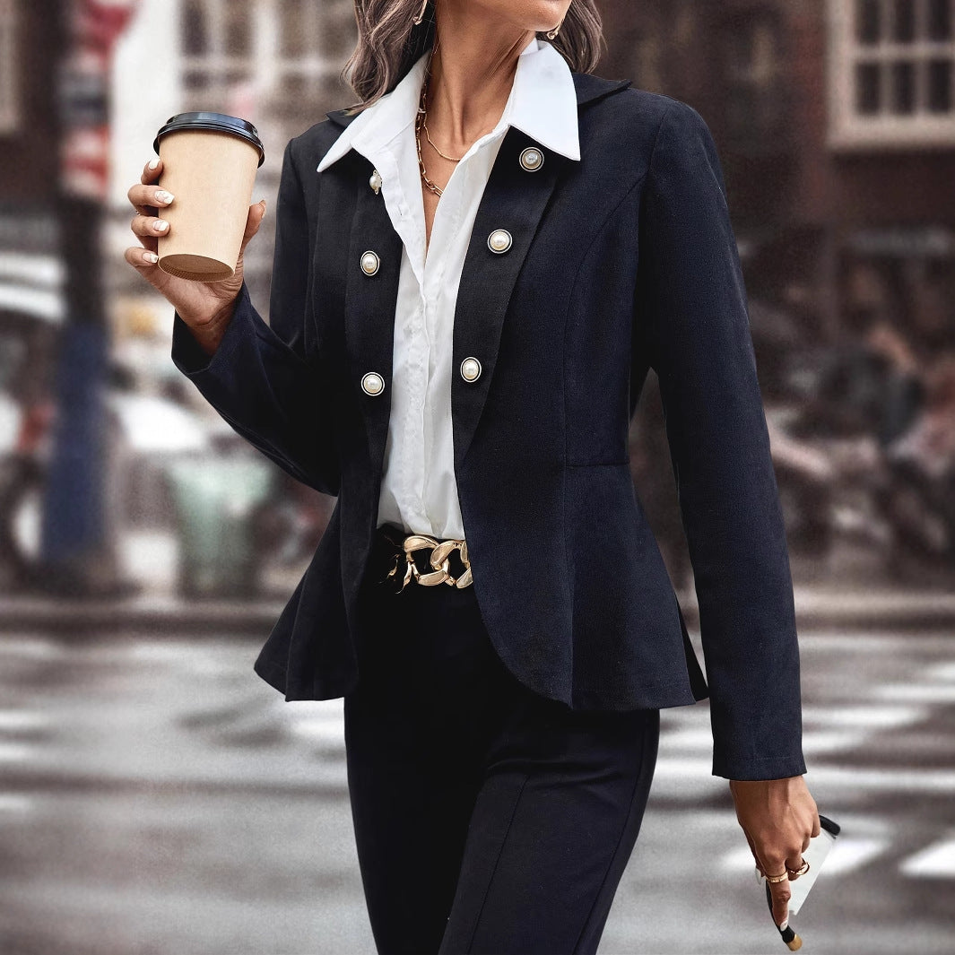 Damen elegante Bikerjacke mit Knöpfen und taillierter Silhouette Drune