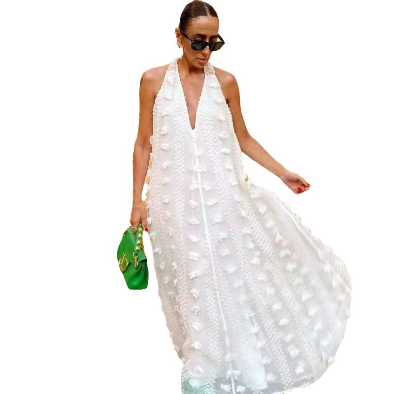 Damen Maxikleid mit volumetrischen Texturdetails und tiefem V-Ausschnitt Drune