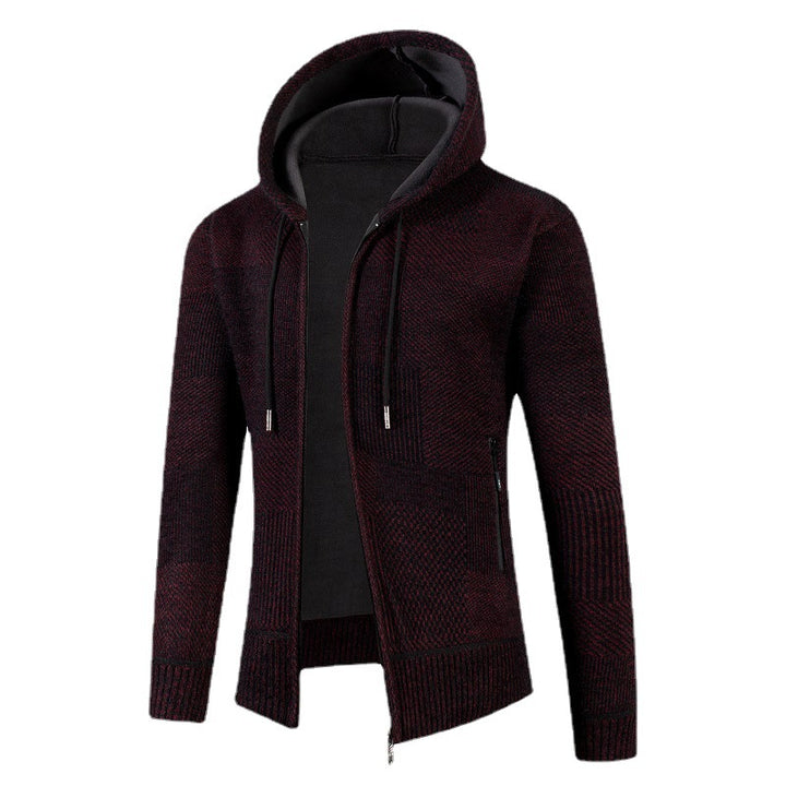 Herren Strickjacke mit gefütterter Kapuze und modernem Waffelmuster Drune