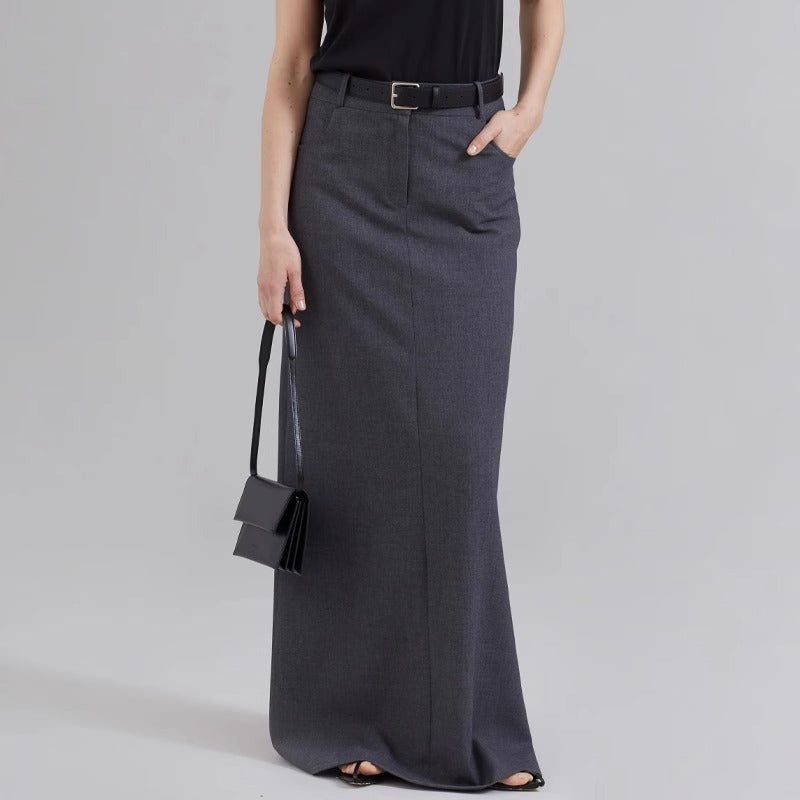 Damen Eleganter Maxirock mit Gürtelschlaufen und klassischer Silhouette Drune