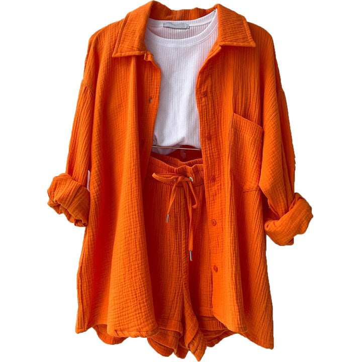 Damen lässiges Sommer-Outfit mit moderner Knopfleiste und elastischem Bund Drune