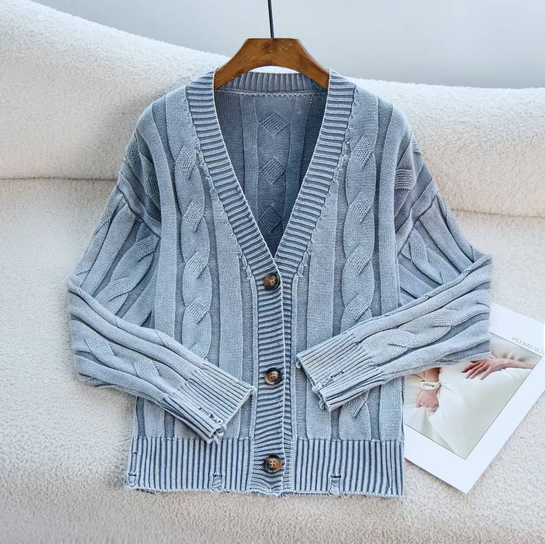 Damen Grobstrick-Cardigan mit V-Ausschnitt und dekorativem Zopfmuster Drune