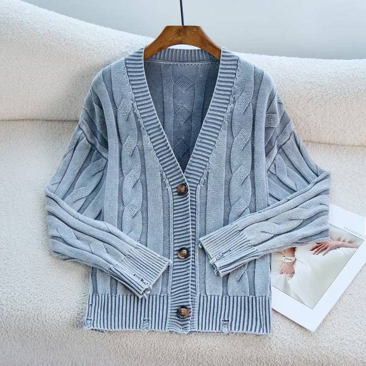 Damen Grobstrick-Cardigan mit V-Ausschnitt und dekorativem Zopfmuster Drune