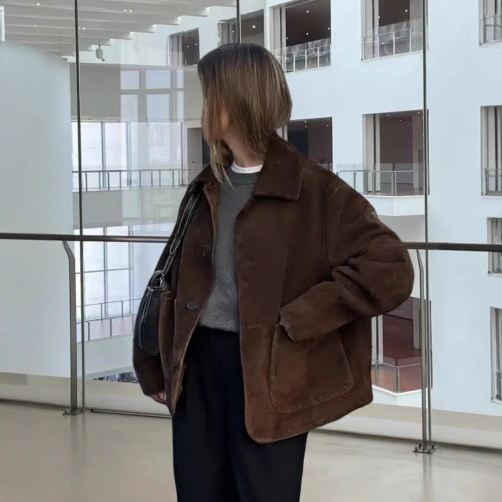 Damen Modische Jacke mit oversized Schnitt und lässigen Taschen Drune