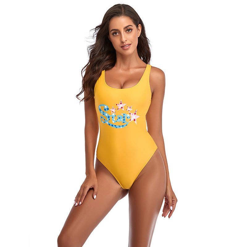 Damen Sportlicher Einteiler Badeanzug mit modischem Sternen-Design Drune