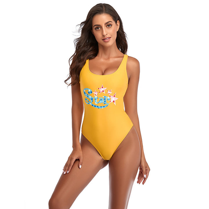 Damen Sportlicher Einteiler Badeanzug mit modischem Sternen-Design Drune