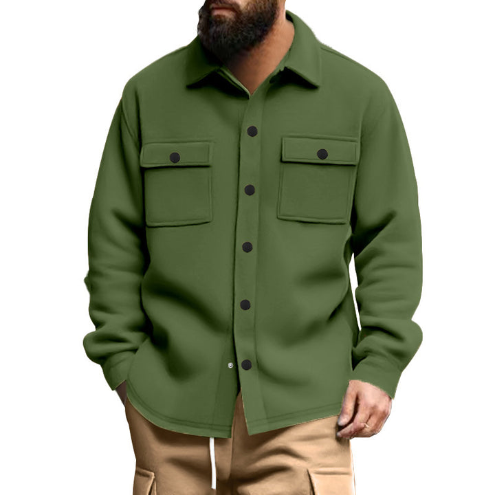 Herren nan robuste Wollfleece-Überhemdjacke mit aufgesetzten Brusttaschen und Druckknopfleiste Drune