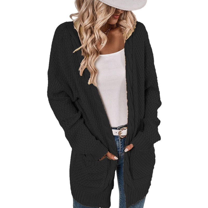 Damen lässige Strickjacke mit tiefen Taschen und knittrigem Design Drune
