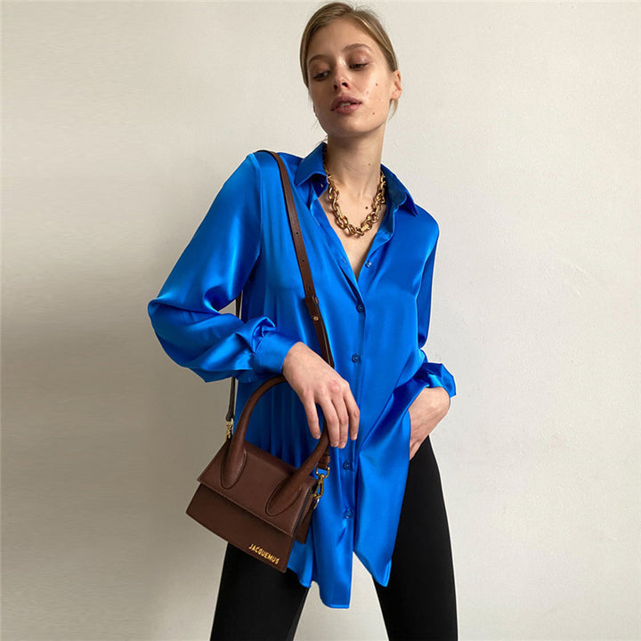 Damen Elegante Seidenbluse mit Knopfleiste Drune
