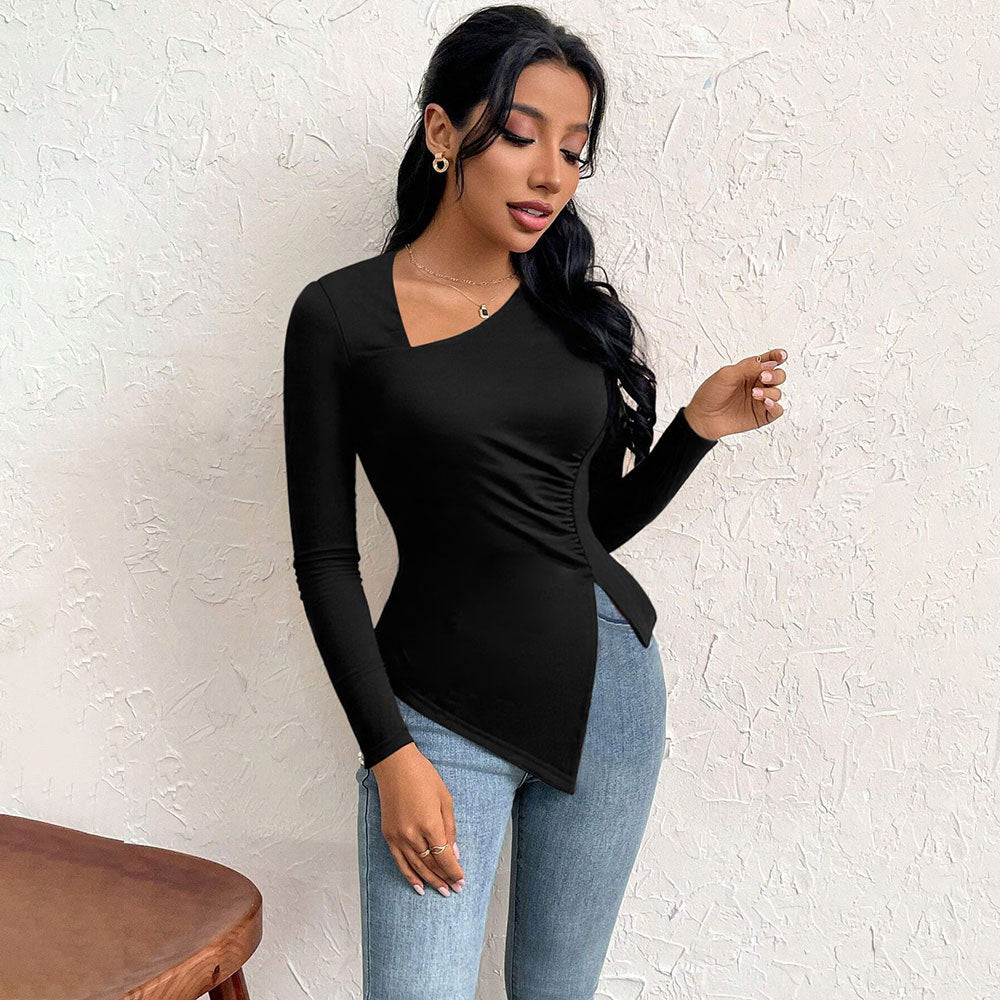 Damen Langarmshirt mit asymmetrischem Schnitt und modischer Raffung Drune