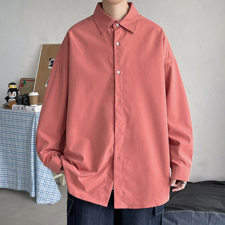 Herren nan leichtes Overshirt-Hemdjacke aus Baumwollmix mit verdeckter Knopfleiste, überschnittener Schulter und abgerundetem Saum Drune