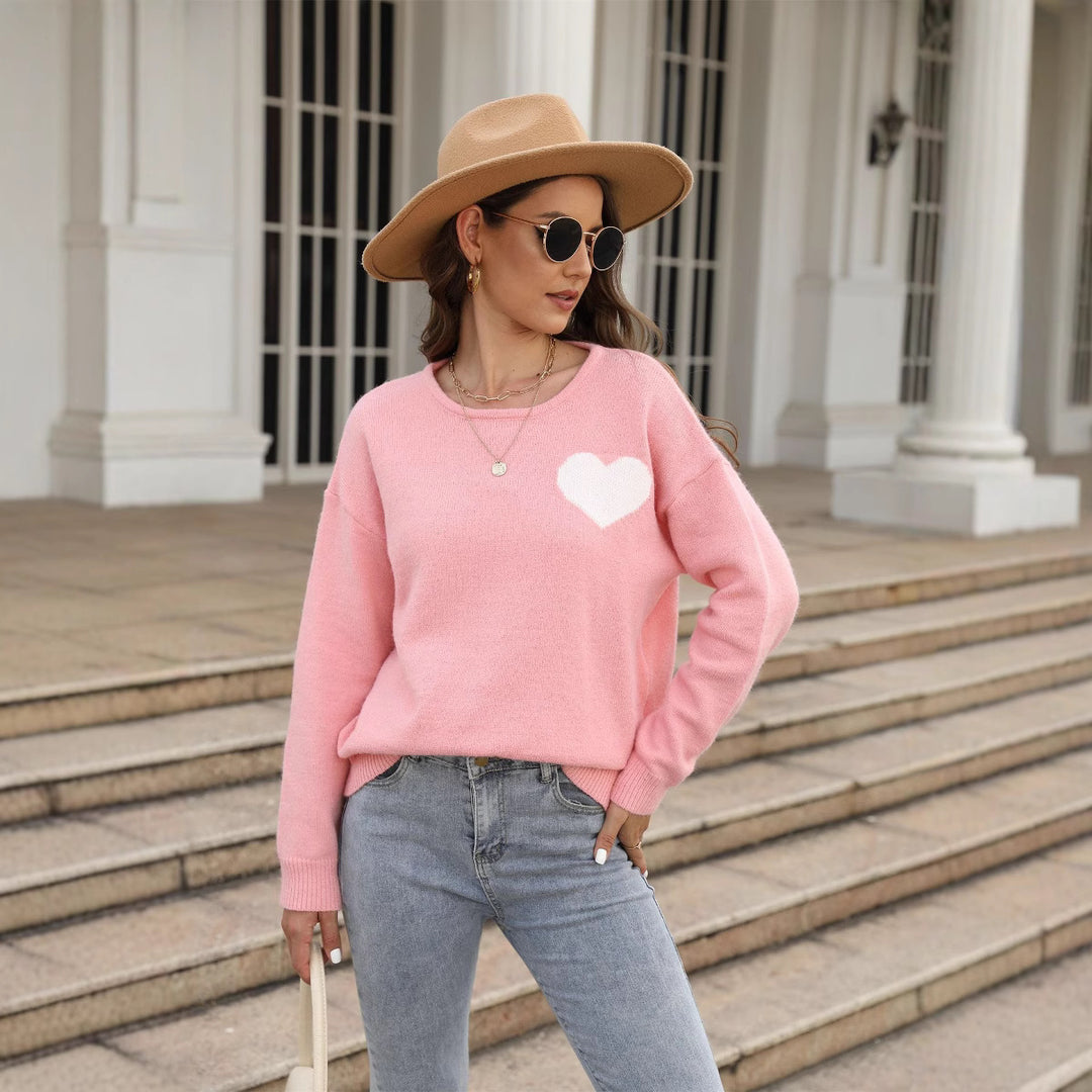 Damen weicher Pullover mit herzförmiger Applikation Drune