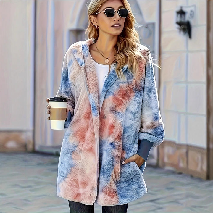 Damen flauschige Kapuzenjacke mit modernem Farbverlauf Drune