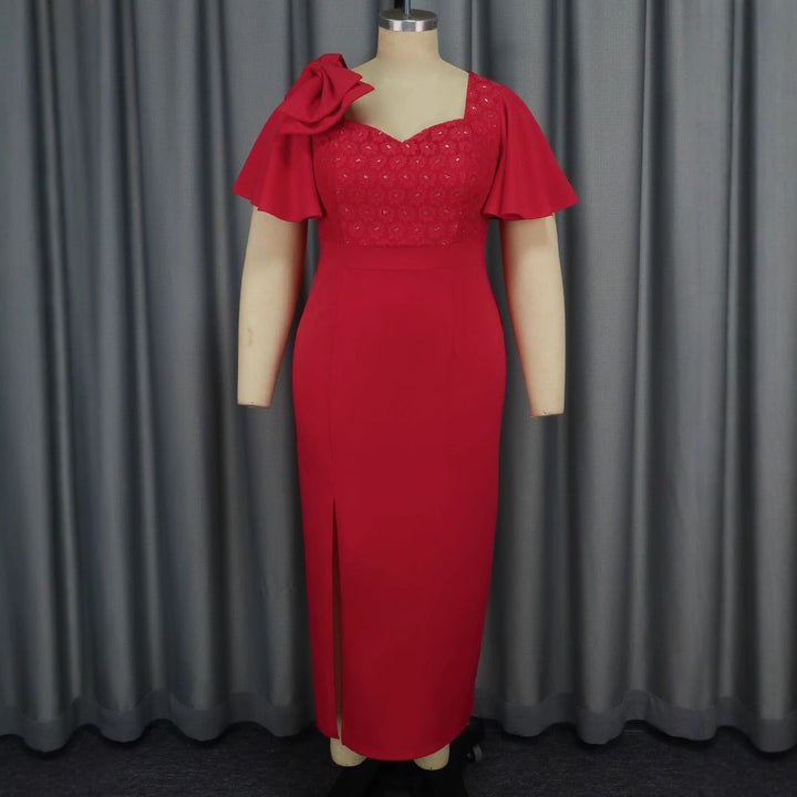 Damen Elegantes Abendkleid mit floralem Spitzenoberteil und voluminösen Rüschensäumen Drune