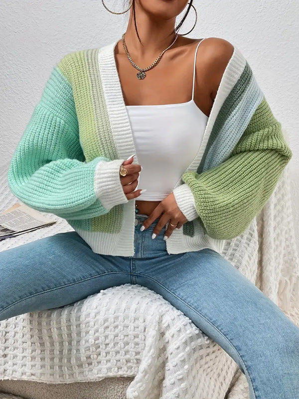 Damen Strickjacke mit buntem Blockdesign und lässigem Schnitt Drune