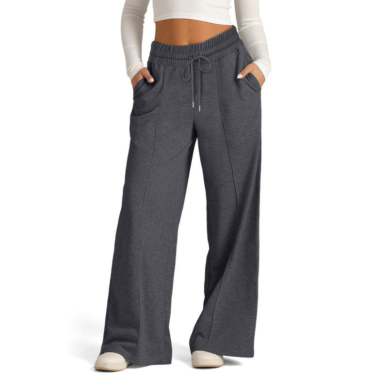 Damen breite Jogginghose mit elastischem Bund und seitlichen Eingrifftaschen Drune
