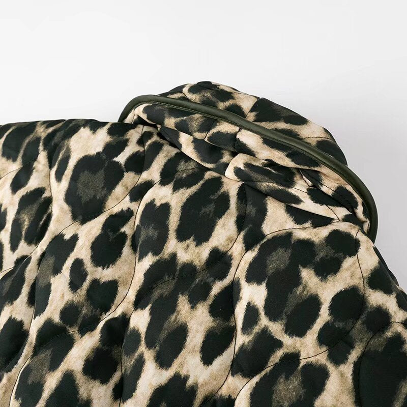 Damen Stilvolle Leopardenmuster Steppjacke Drune