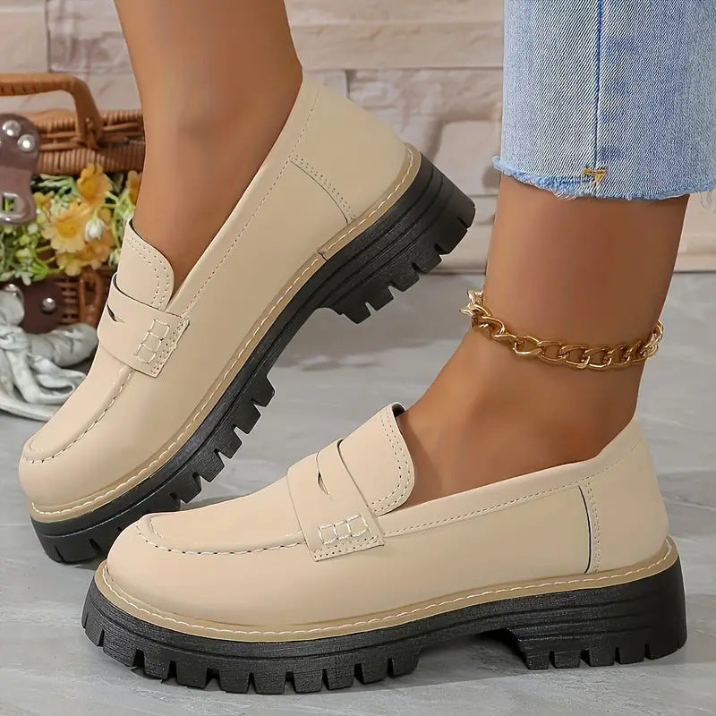 Damen modische Mokassins mit rutschfester Sohle und hoher Plattform Drune