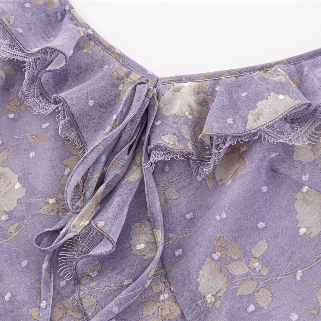 Damen Maxikleid mit romantischem Rüschensaum und floralem Muster Drune