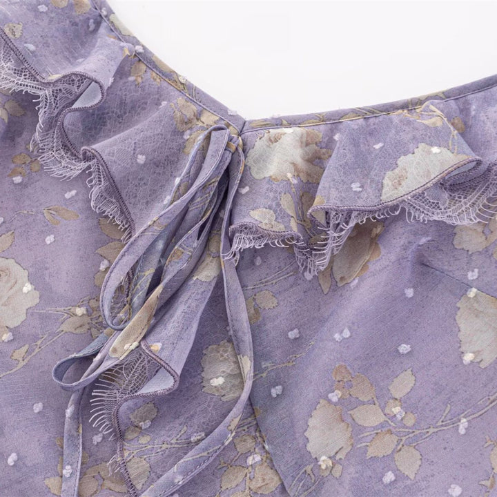 Damen Maxikleid mit romantischem Rüschensaum und floralem Muster Drune
