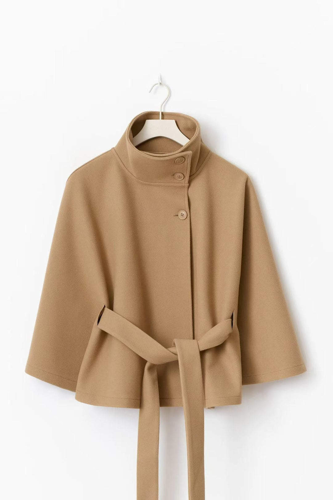 Damen elegante Übergangsjacke mit hohem Kragen und Bindegürtel Drune
