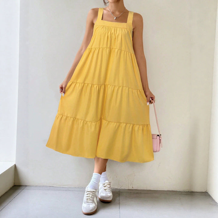 Damen luftiges Maxikleid mit Rüschendetails und seitlichem Schlitz Drune