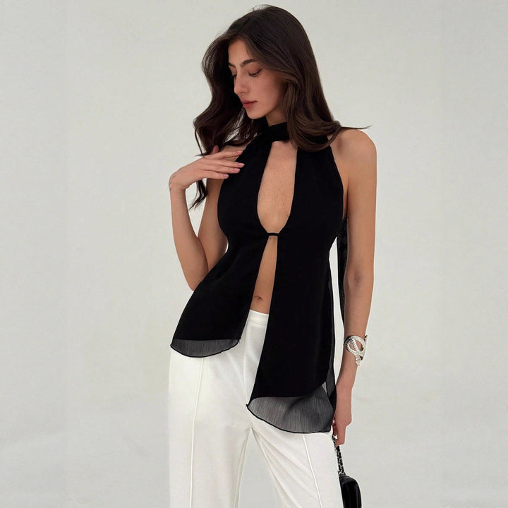 Damen elegantes Oberteil mit tiefem V-Ausschnitt und schmaler Taillenpartie Drune