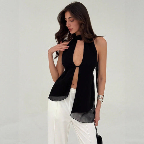 Damen elegantes Oberteil mit tiefem V-Ausschnitt und schmaler Taillenpartie Drune